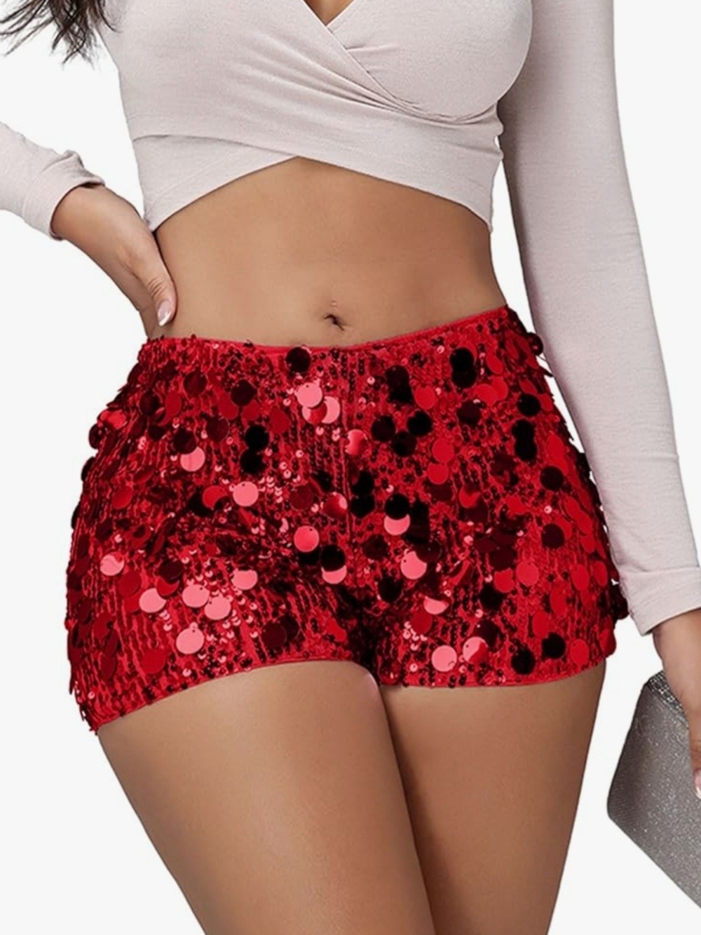 Red Sequin Women's Party Shorts